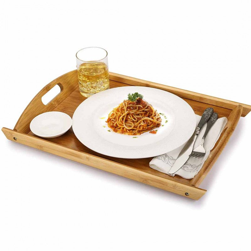 Set of 3 Bamboo Wooden Multipurpose Trays with Handles for Serving Breakfast, Food, and Refreshments – Different Sizes