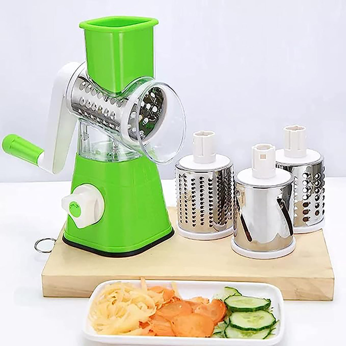 Manual Tabletop Drum Cheese Grater – 3-in-1 Rotary Shredder Slicer for Cheese, Vegetables, and Fruits