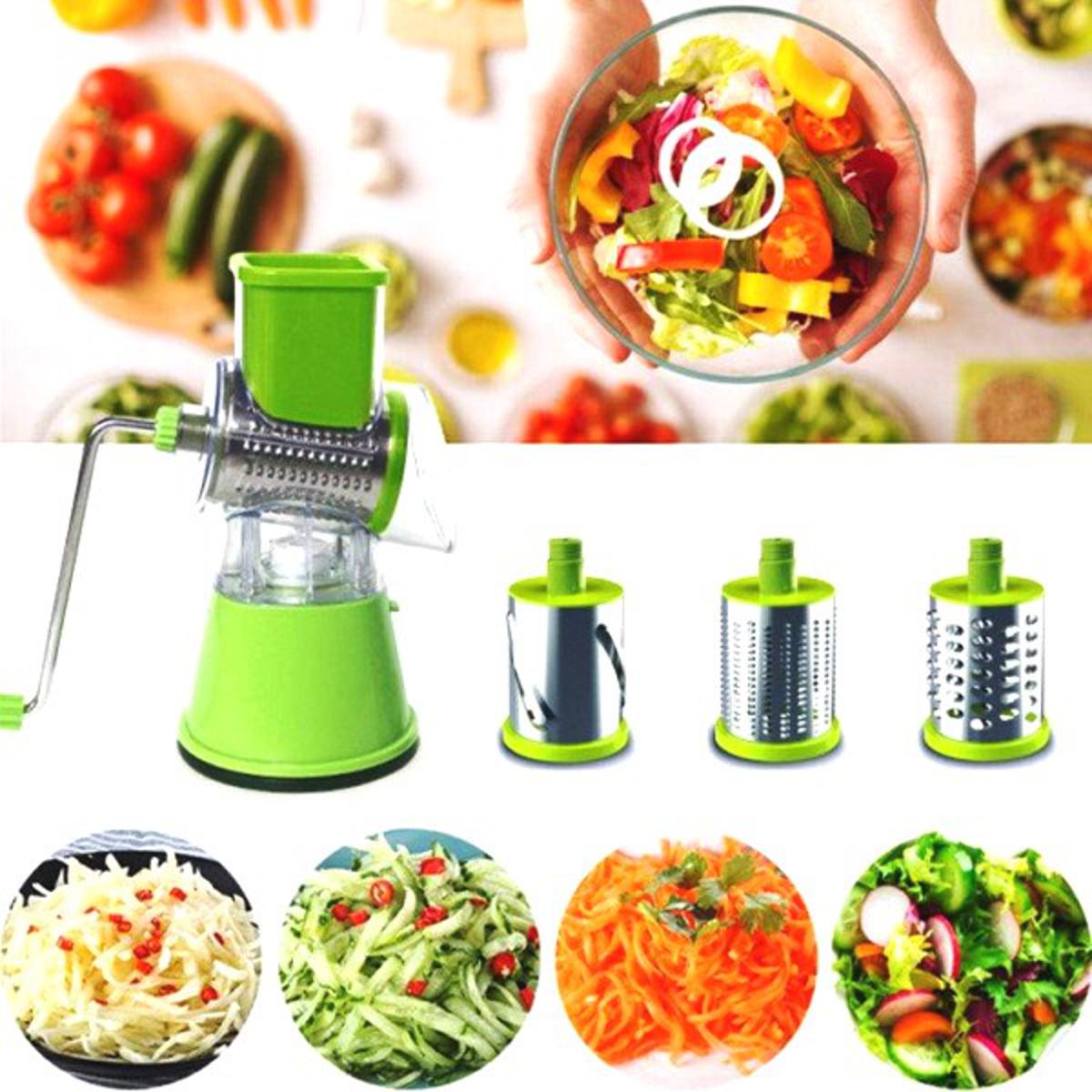 Manual Tabletop Drum Cheese Grater – 3-in-1 Rotary Shredder Slicer for Cheese, Vegetables, and Fruits