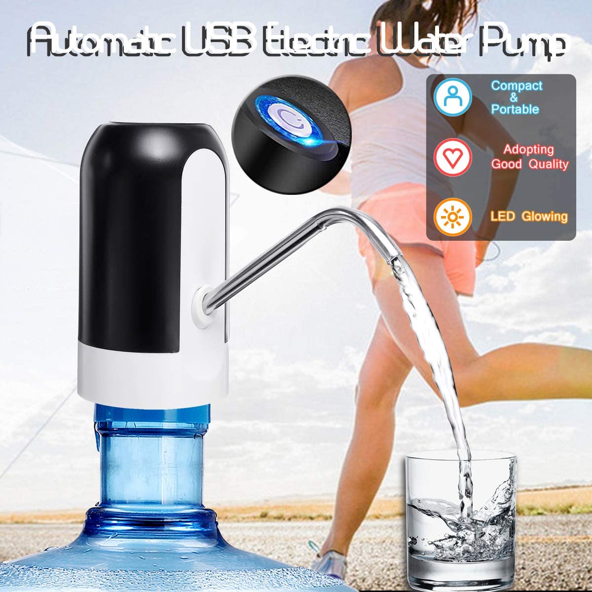 USB Charging Automatic Water Bottle Pump – Portable Electric Drinking Water Dispenser with Switch