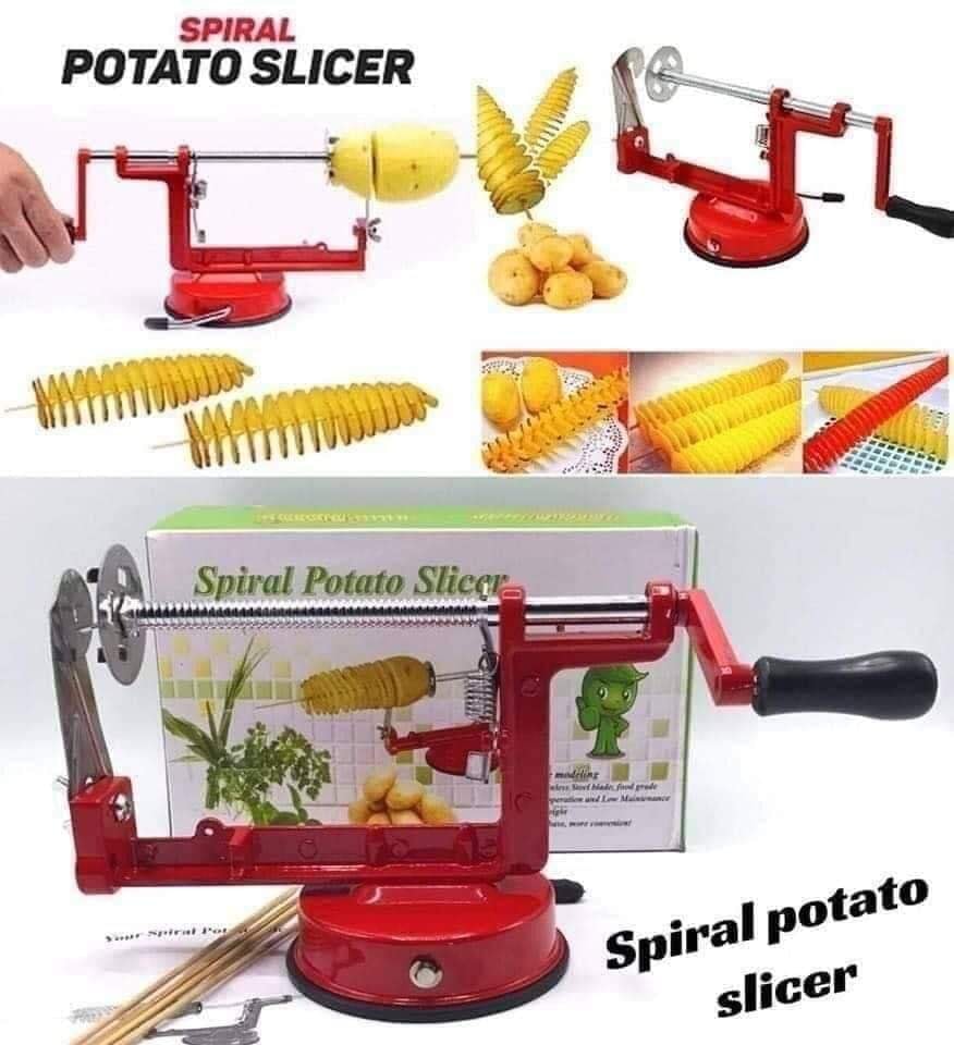 Red Stainless Steel Manual Twisted Potato Apple Spiral Slicer & French Fry Cutter - Vegetable Spiralizer Cooking Tool