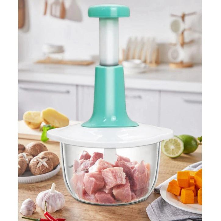2000ml Chopper - Powerful Manual Food Chopper - Hand held Mini Food Processor, Vegetables, Fruits, Onions Choppers, Dicers and Mincers - Pump Action With 4 blades