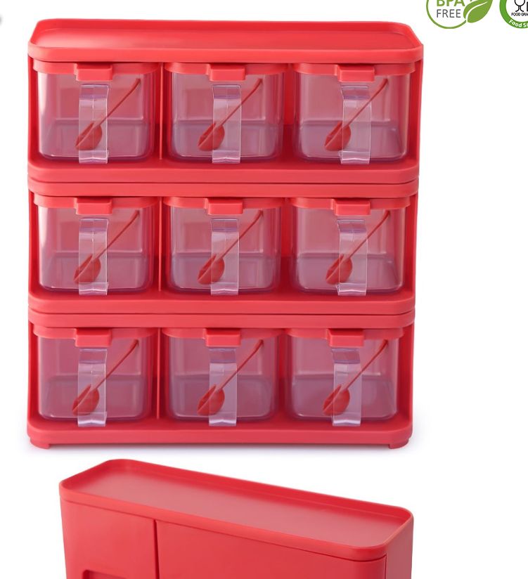 Spice Rack Storage Box Set – 6 Piece Seasoning Container with Spoon | Food Grade Plastic | Easy to Assemble & Disassemble | Masala Box for Kitchen Organizer