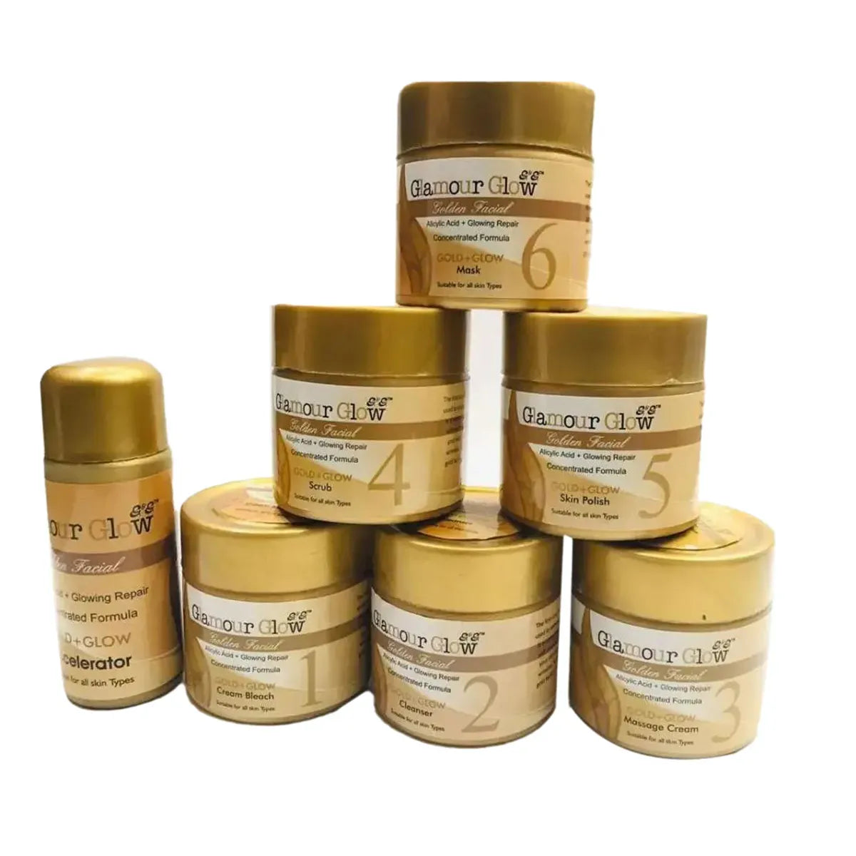 Glamour Glow Gold Whitening Facial Kit 7-in-1 with Bleach – Radiant & Clear Skin